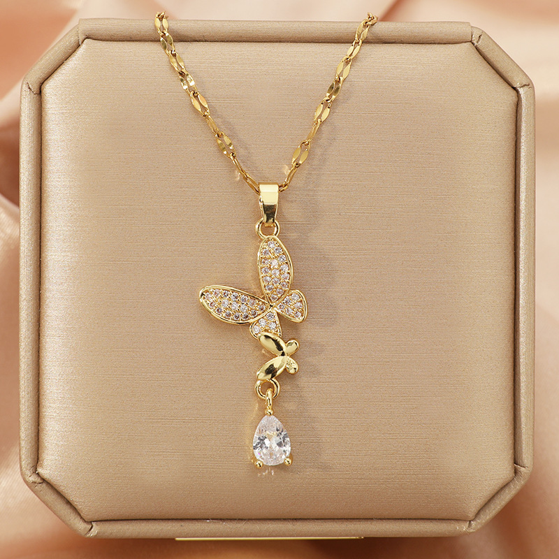 Butterfly Clasp Deployant - 나비 풀 다이아몬드 티타늄 스틸 여성용
