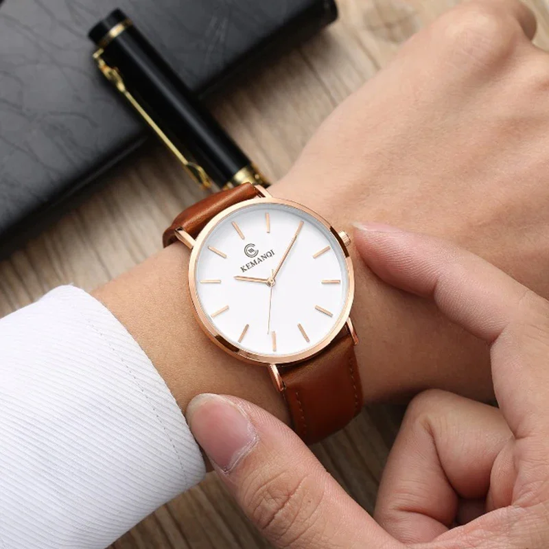 Leather Watch Band Men - 패션 울트라 씬 남성용 쿼츠 손목시계