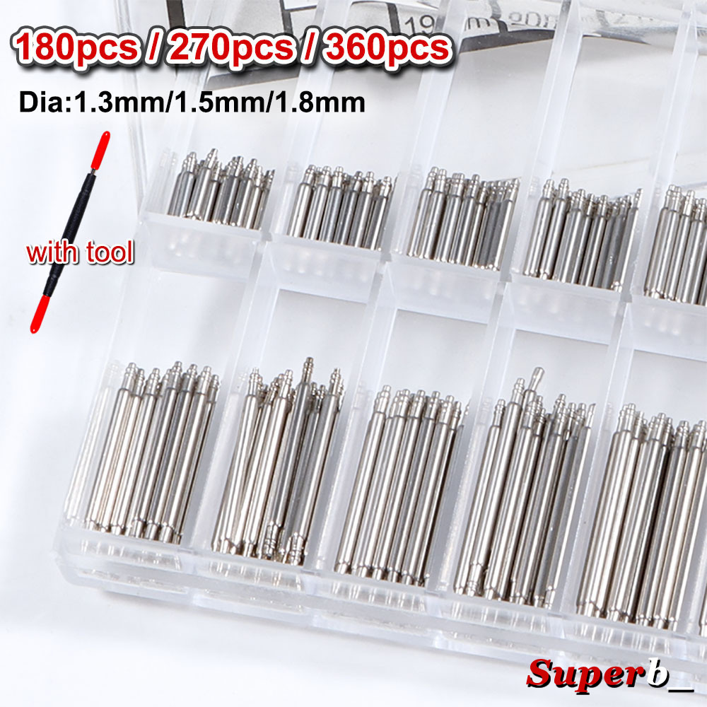 Spring Bar Tool Set - 360pcs 직경 1.3mm/1.5mm/1.8mm 스테인리스 스틸 스프링