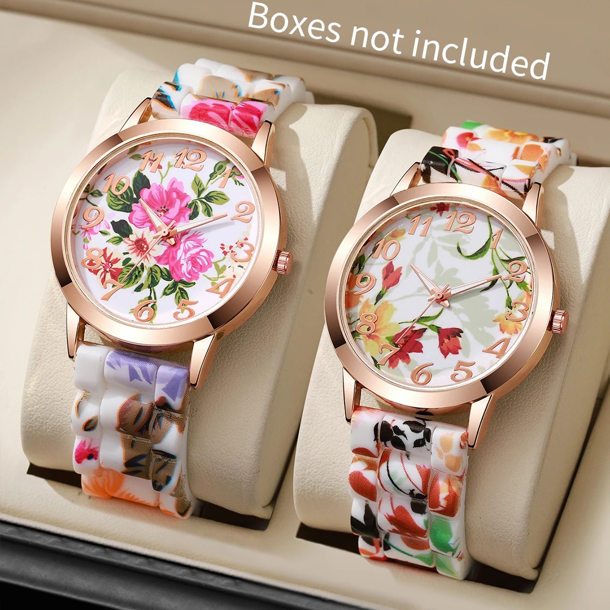 Silicone Band Women - 2PCS 패션 플라워 프린트 여성용 시계