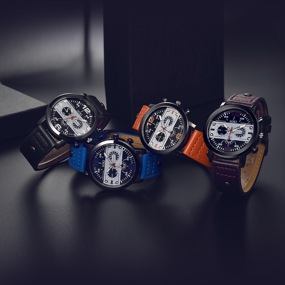세련된 남성용 시계 세련된 브라운 가죽 밴드 쿼츠 시계 - Leather Watch Band Men 리뷰 및 가격