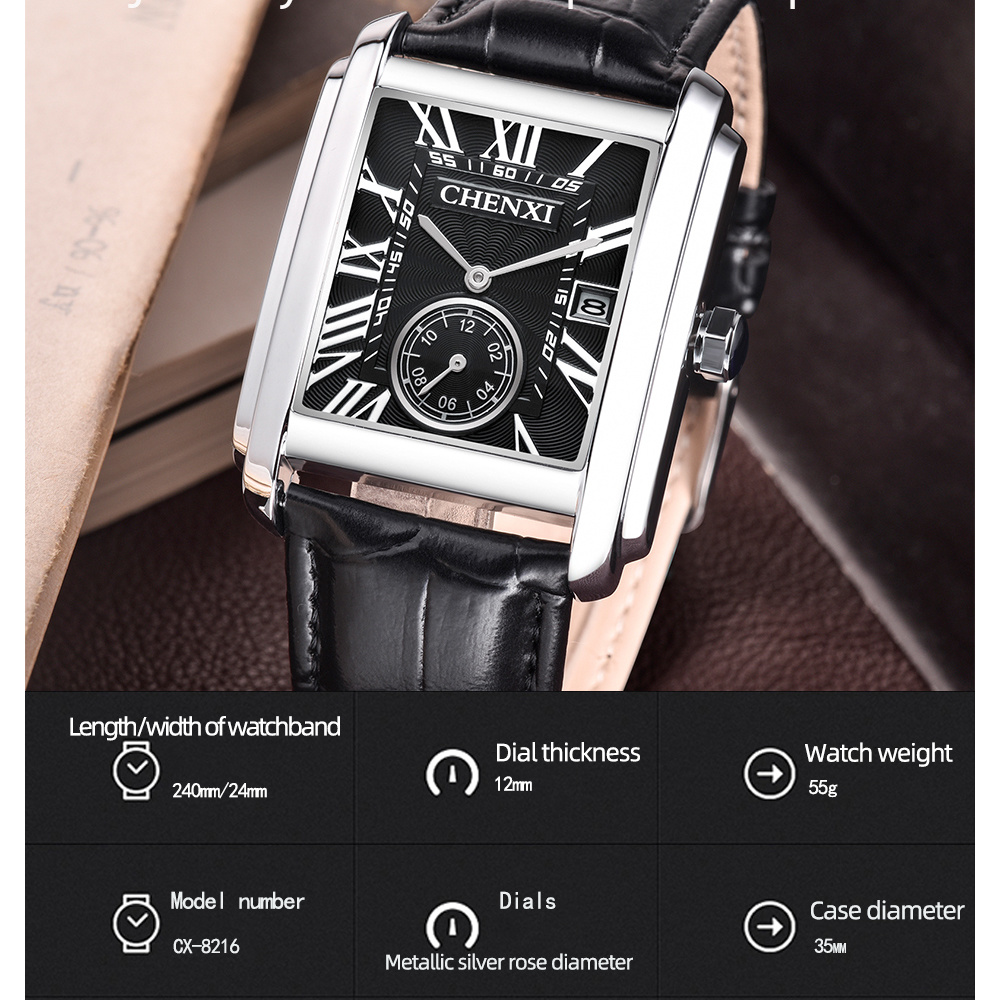 CHENXI 남성용 클래식 스퀘어 브라운 가죽 스트랩  - Leather Watch Band Men 리뷰 및 가격